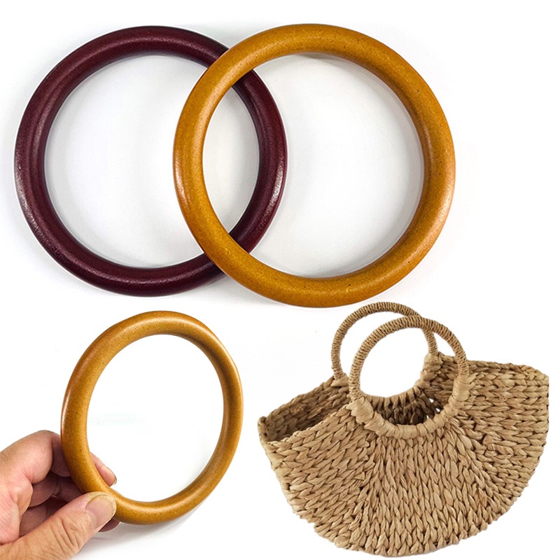 GZHOUSE Woven Wood Round Handcraft Replacement Solid DIY Bag Handle ...
