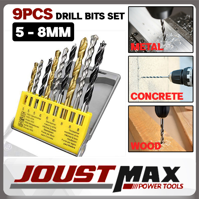 9Pcs/Set Round Shank Masonry Drill Bits Concrete Metal Wood Twist Drill Shopee Singapore