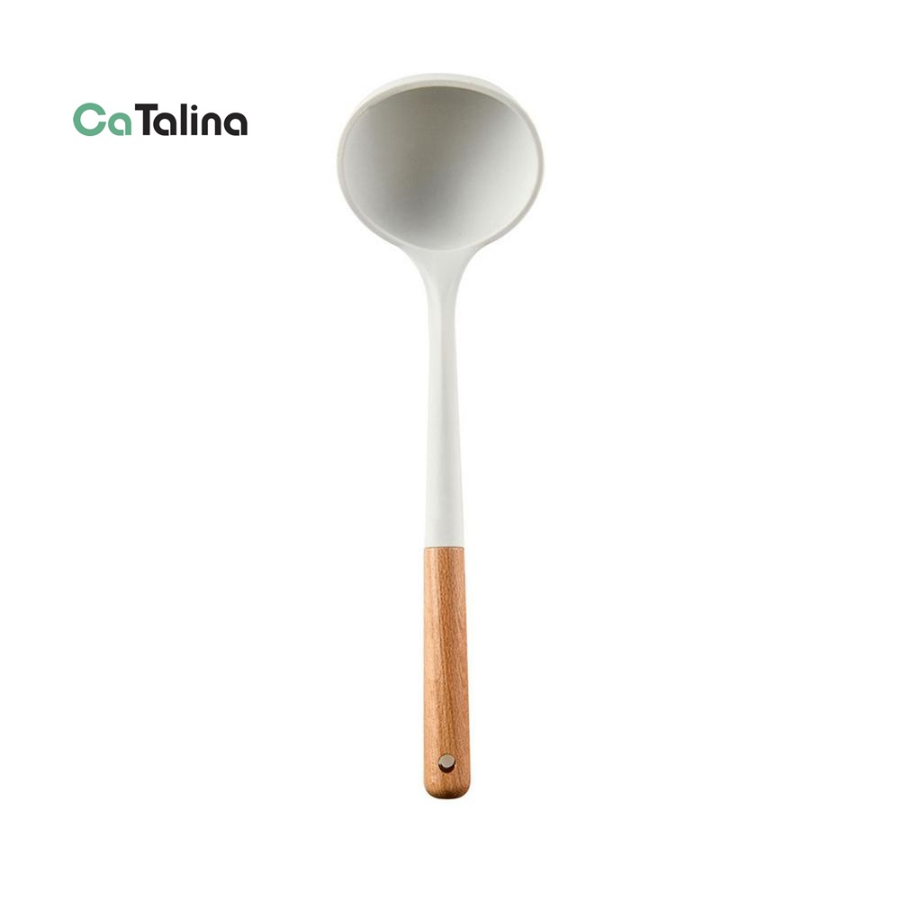 Irus Sup Kuah Silikon Estetik Handle Kayu Non-Stick Silikon Tahan Panas - Gambar 3