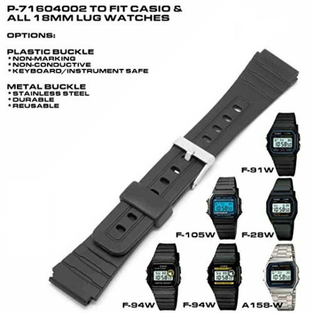 Casio Watch Strap Band Replacement 18mm for F 105W F 106W C F 28WF 91WF 91WGF 91WMF 93WF 94WAFLB 91W Shopee Singapore