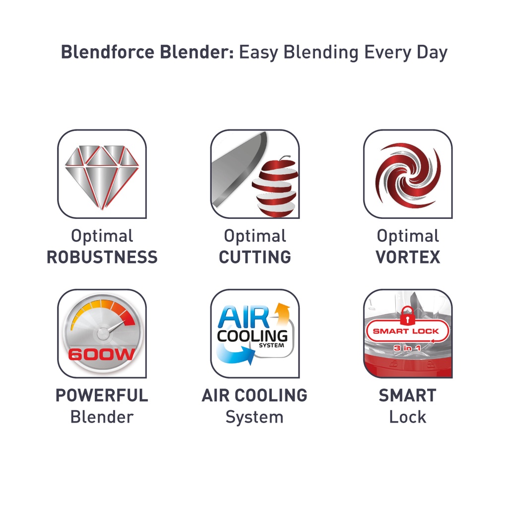 Tefal Blender Blendforce 2 (Red) BL4255, 600W, 2L, Air cooling system, Smart lock, Powelix