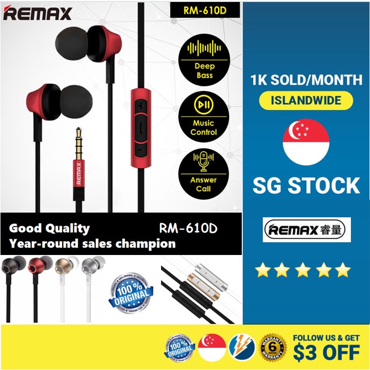 (SG) REMAX RM-610D 3.5mm Wired Volume Control Built In HD Microphone ...