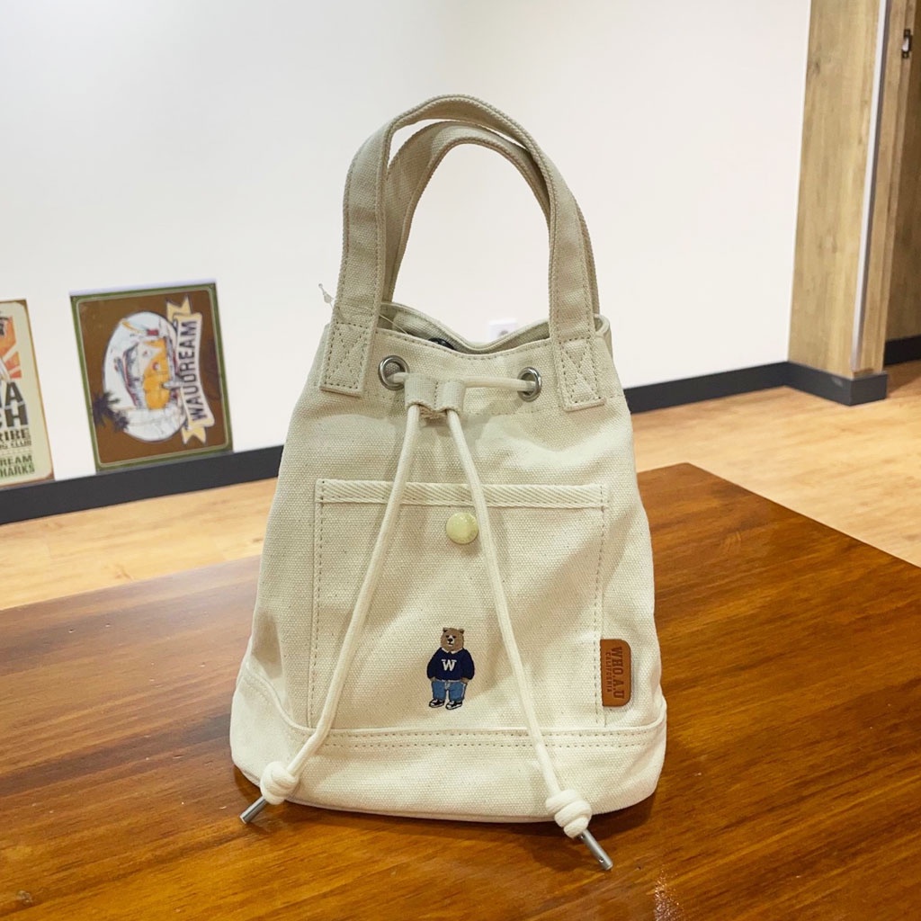 【WHO.A.U】Big Steve Bucket Bag S] WHO.A.U STEVE CANVAS SQUARE BUCKET BAG,IVORY, WHBGD3811A