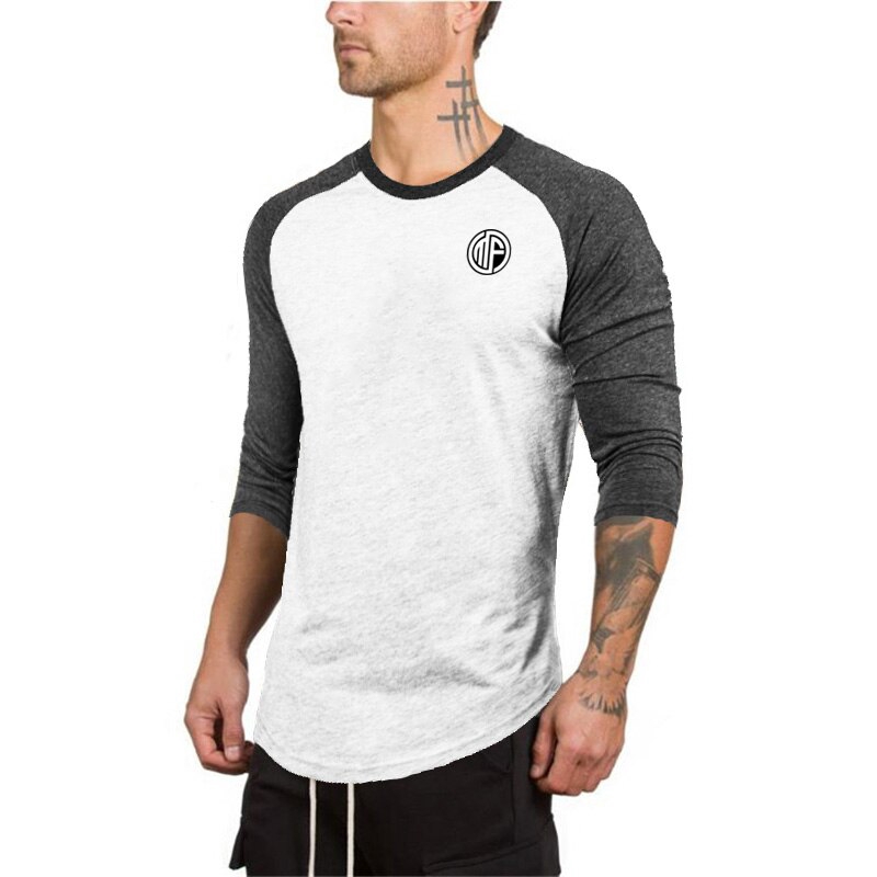 New Clothing Casual Fashion Men Slim Fit Custom T-shirt Print Long Stylish Luxury O Neck Fitness 3/4 Sleeve T-shirt
