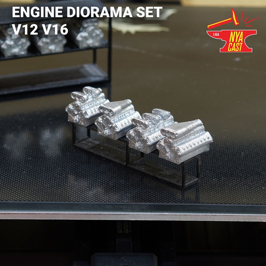 Car Engine Model V12 V16 Chrome Rack Auto Garage 1/64 Diorama Diecast ...