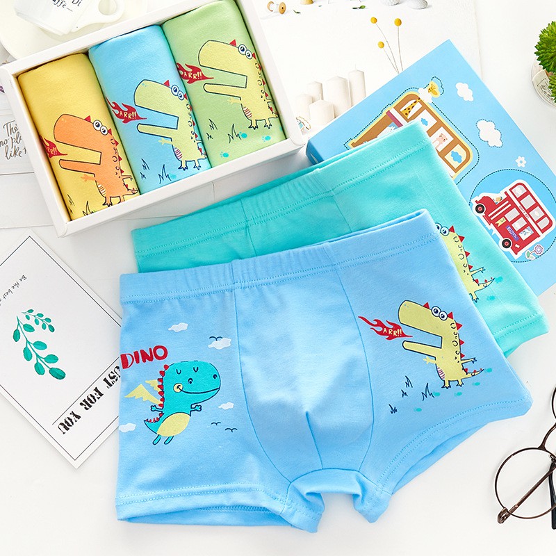 Boys Underwear Random Color Dinosaur Cartoon Pattern Panty Cotton Comfy  Boxer Shorts 【Random Color】