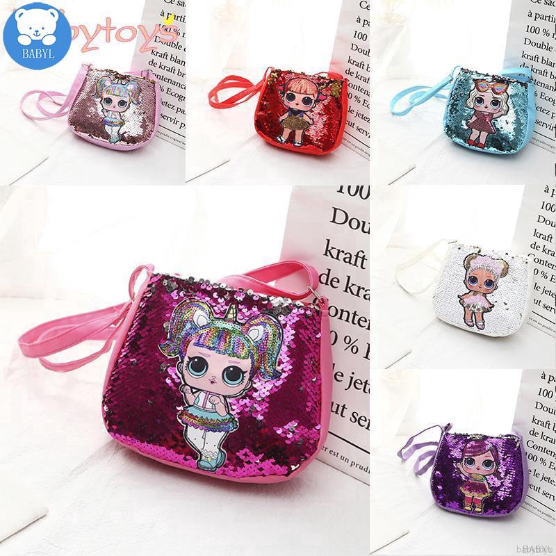 BABYL Ready Stock  Sequin LOL doll Cartoon Print kids sling bag shoulder bag cartoon cute small Messenger bag