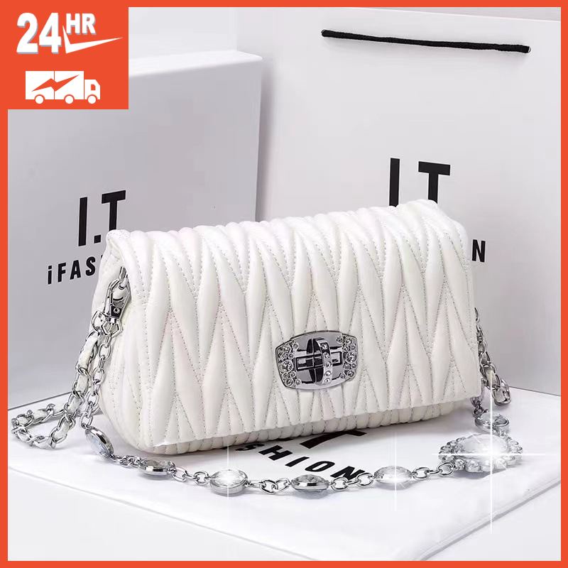 Bag lady 2022 new fashion versatile soft leather fairy bag Rhinestone chain bag Single Shoulder Messenger portable Fold bag
