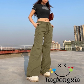 Women Baggy Pants Loose Vintage Wide Leg Drawstring Low Waist Ruched Baggy  Trousers For Female