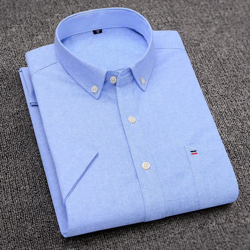Casual 100% Cotton Short Sleeve Man Shirt Oxford Solid Embroidery Plus ...