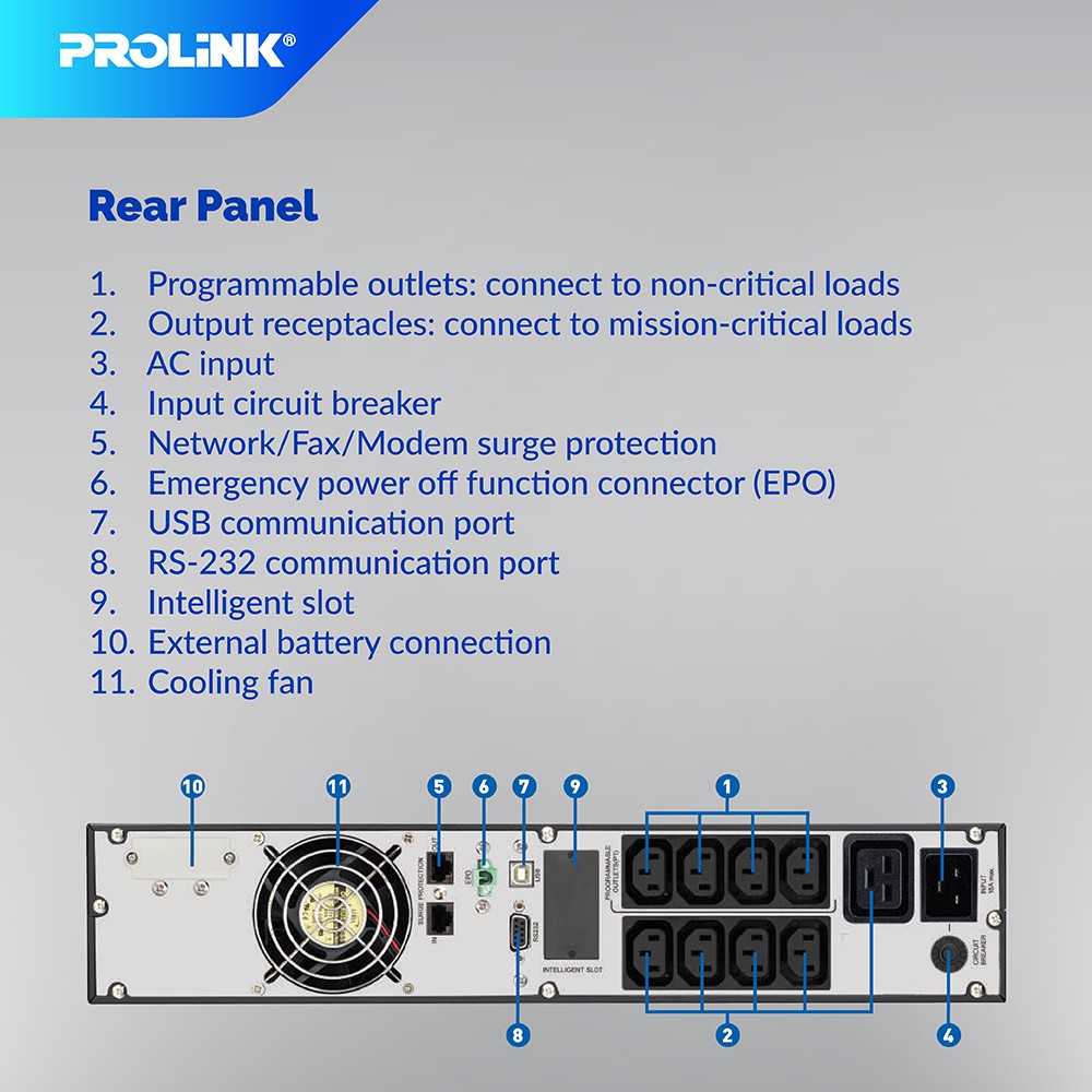 CLEARANCE Prolink Rackmount Online UPS PRO803ERS 3000VA 2700Watt Uninterruptible Power Supply+Stabilizer - Gambar 3