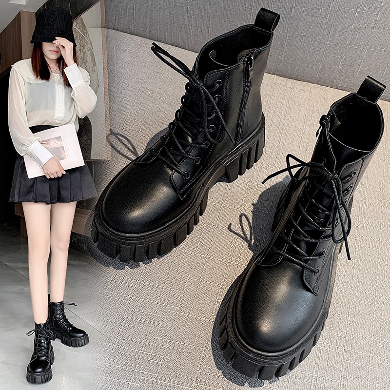 2022 Ulzzang Fashion Women Short Boots Casual Shoes Thick Middle Heel Boots Korean Fashion Martin Boots Kasut Fashion Ankle Boots 5102 Shopee Singapore