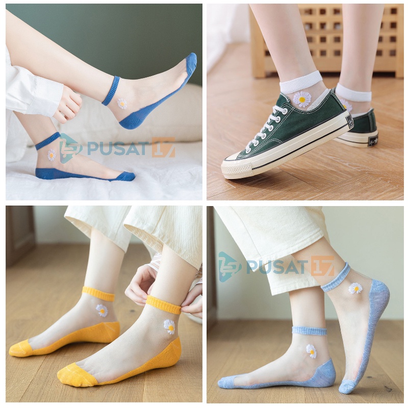 PUSAT17 KAOS KAKI TRANSPARAN MOTIF BUNGA DAISY / KAOS KAKI WANITA PENDEK KOREA / KAOS KAKI FASHION ANAK DAN DEWASA / ANKLE SOCKS - Gambar 3