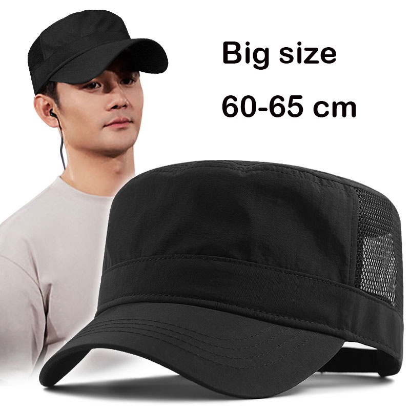 Hat & cap big size 60 - 65 cm men's summer large flat top hat military ...