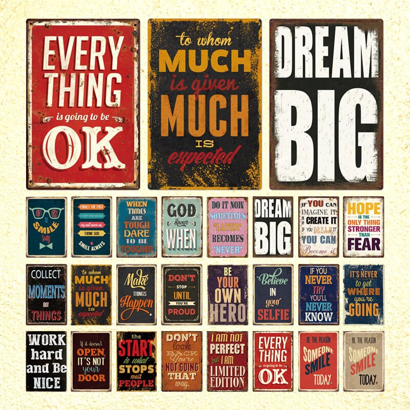 2023 Quote Letters Metal Sign Plaque Metal Vintage Tin Sign Home Decor Decorative Metal Poster Wall Decor Iron Painting Size 20cmx30c