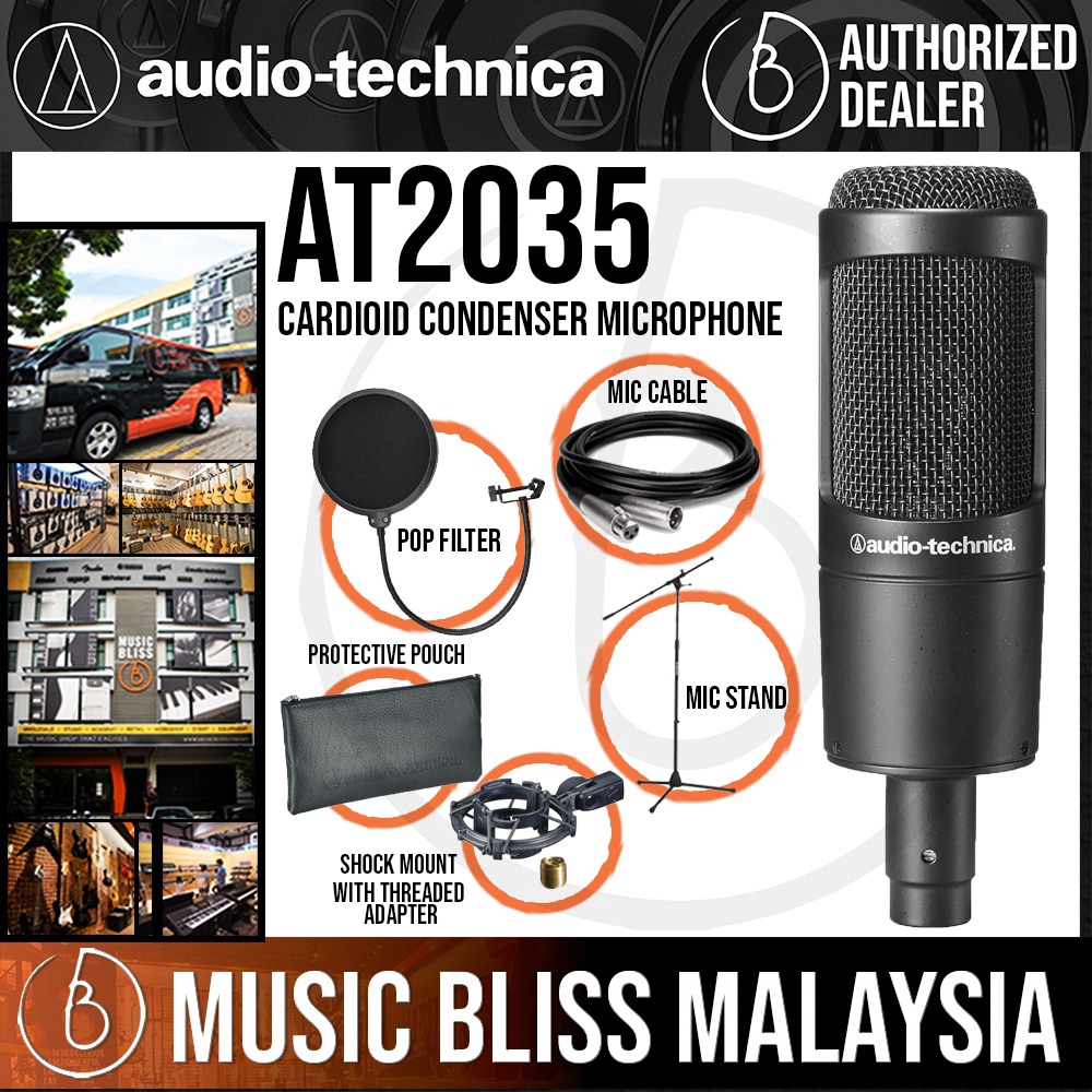 Audio Technica AT2035 Cardioid Condenser Microphone with with Mic Stand ...