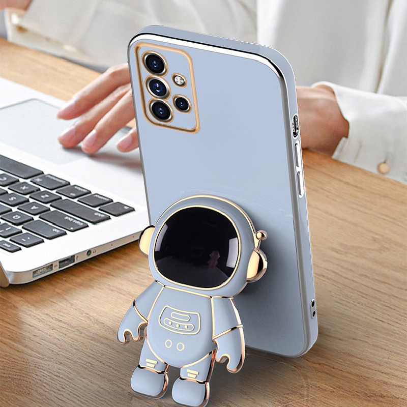 Fashion Case for Samsung Galaxy A73 A53 A33 5G A23 A13 4G S20 Plus S20+ 3D Plating Astronaut Folding Stand Holder Phone Cover