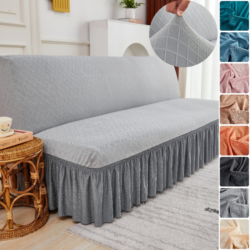 Oyzoce Jacquard Stripe Sofa Bed Cover with Skirt No Armrest Elastic