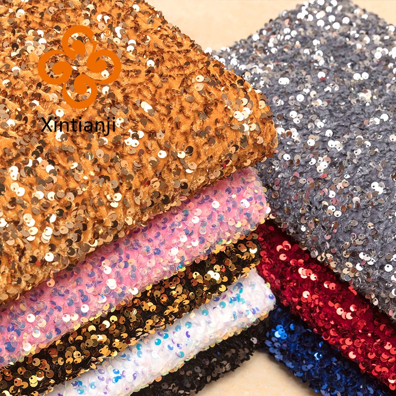 Non-fleece elastic fabric 5mm Sequin Embroidered Fabric Fashion ...