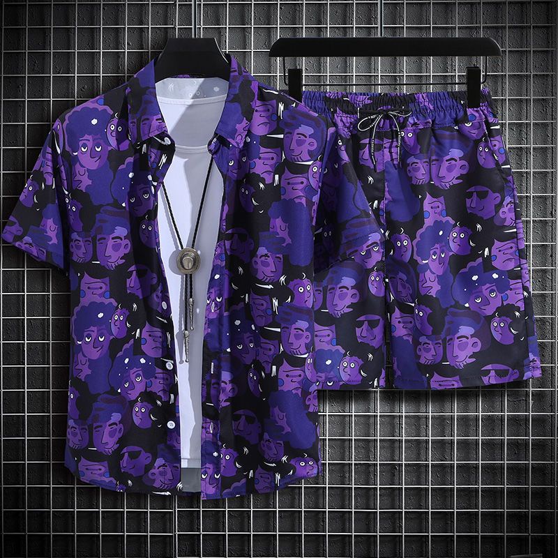 Men's Short Sleeve Shirt Summer Hong Kong Style Five Sleeve Top Suit Loose Ins Beach Casual Men's Clothing