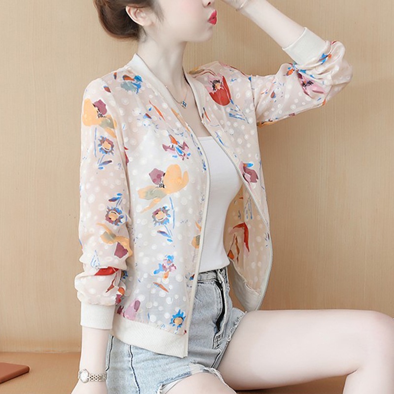 Women's Chiffon Sun Protection Clothing Summer Loose Thin Coat Breathable Long-sleeved Printed Zipper Jacket