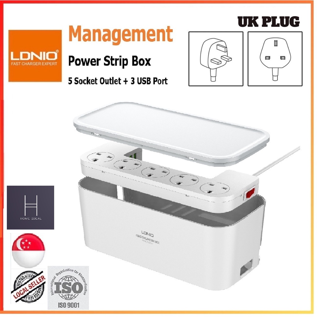 LDNIO Smart Cable Management Power Strip Box 5 Outlets and 3 USB Port