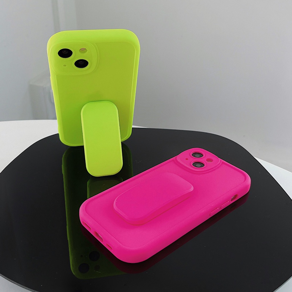 For iPhone 11 13 12 Pro XR Fluorescent Color Skin-friendly Simple Style TPU Soft Phone Case with Multi-function Holder Stand Dirt Resistant Anti-scratch Fall-proof Protective Cover