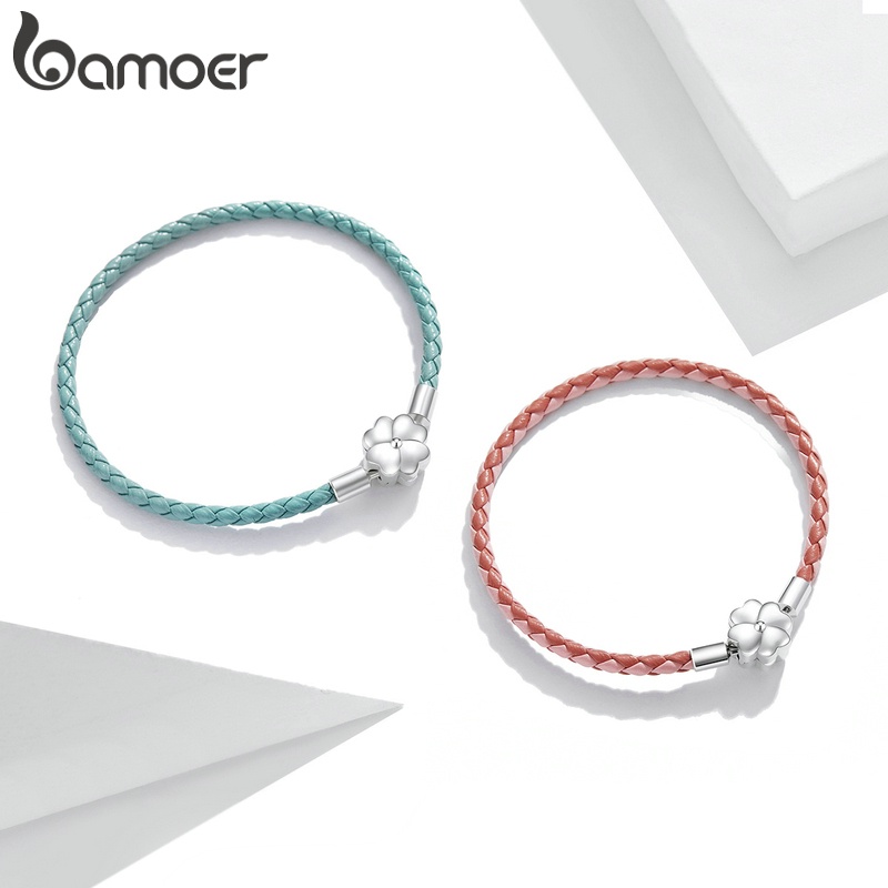 Bamoer Genuine Leather Bracelet with Sterling Silver 925 Clover Pendant Fashion Jewelry For Women & Girls 2 styles SCB220