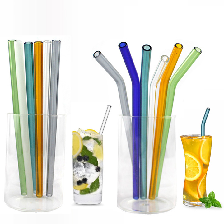 4Pcs Transparent Reusable Glass Drinking-Straw Wedding Birthday Party +  Brush