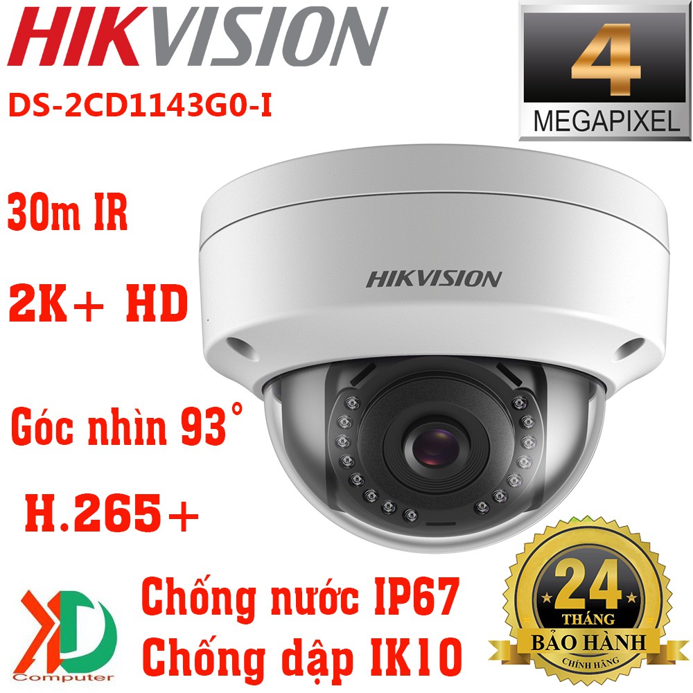 HIKVISION DS-2CD1143G0-I infrared 4.0MP hemispherical IP Camera 30m ...
