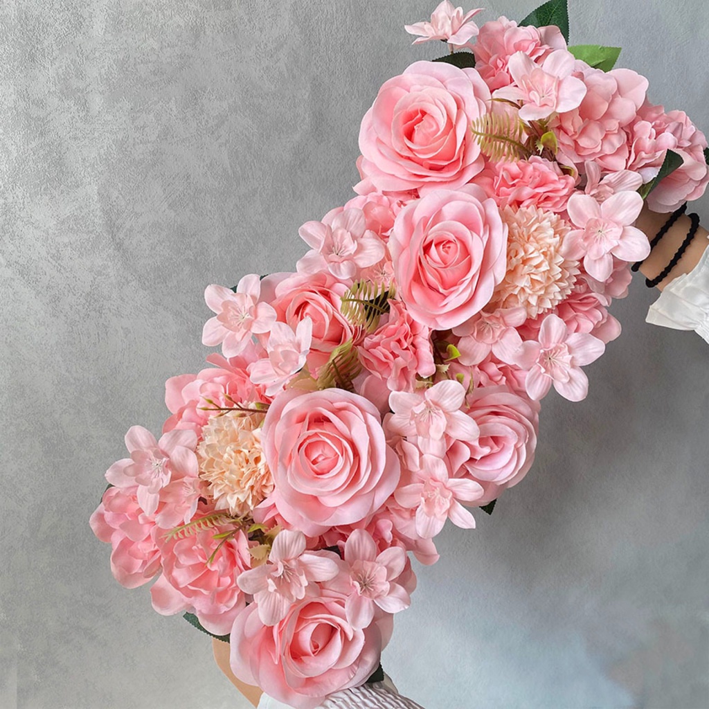 [herebuy] Wedding Flower Row Artificial Flowers Fake Eucalyptus Home Wall Hanging Silk Cloth Plastic Party Decoration