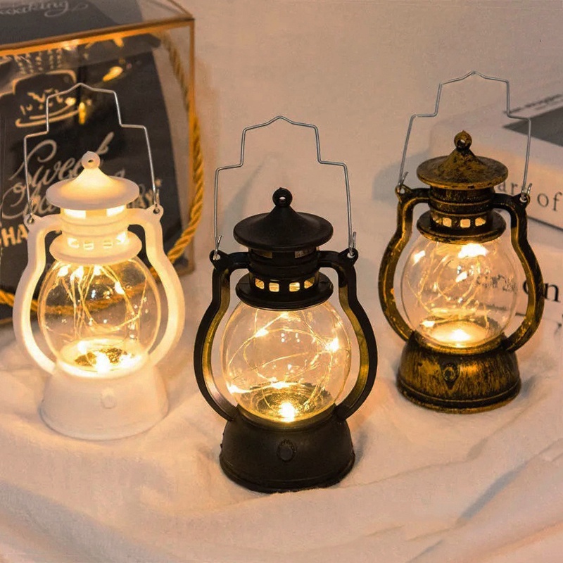 Retro Style Portable Night Light Kerosene Lamp / Battery Operated Black