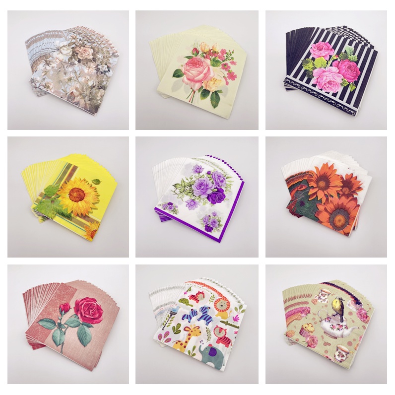 20pcs / Pack Flower Decoupage Paper Napkins Vintage Paper Tissues For