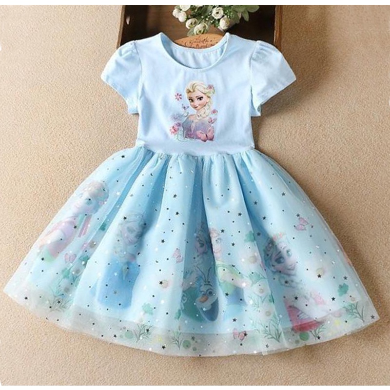 Elsa Sequins Short Blue Colour Party Dress