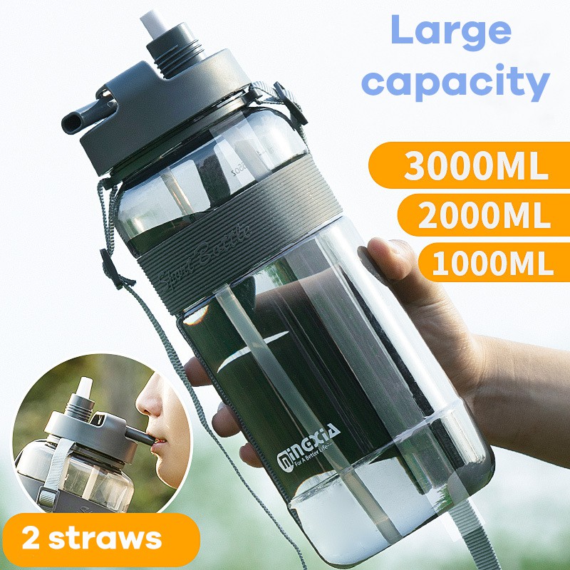 (SG Stock)EmmAmy® fit 2L 3L Sports bottle Large capacity bicycle water bottle with 2 straw