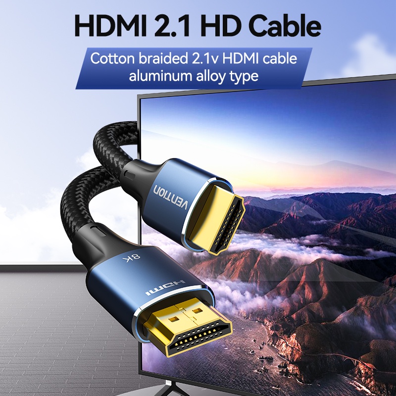 Vention Kabel HDMI 2.1 Male to Male Braided 8K 4k 2K 1080P 144hz Premium Quality - Gambar 2