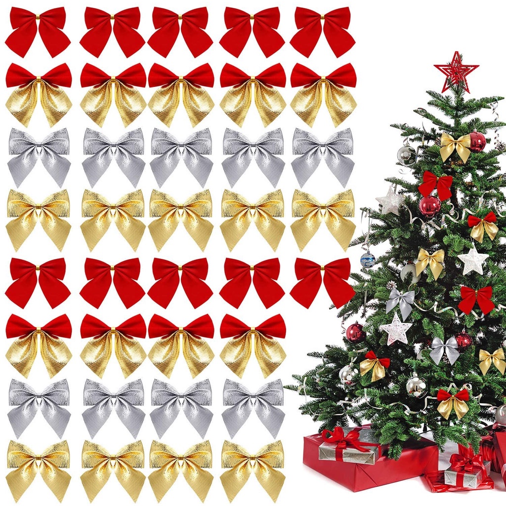 Stock 12pcs Small Bow Christmas Tree Decoration / Christmas Ribbon Bows