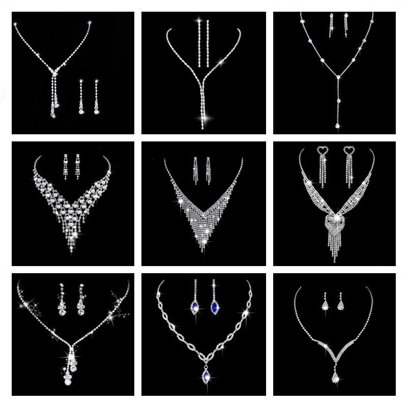 12 Styles Crystal Water Drop Bridal Jewelry Set Bridal Wedding Rhinestone Necklace Earrings Jewelry Set