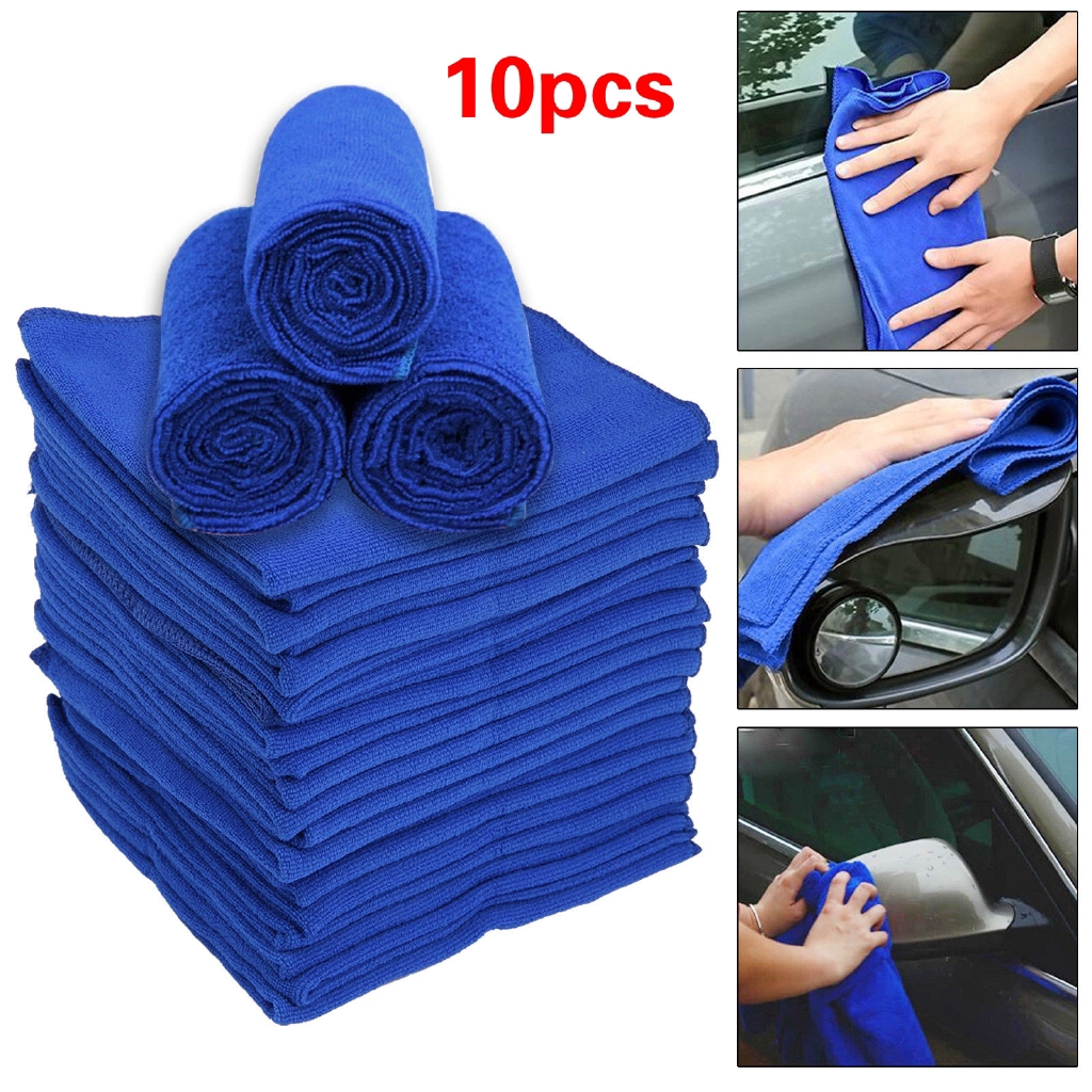 10Pcs Blue Microfibre Cleaning Auto Car Detailing Soft Cloths Wash ...