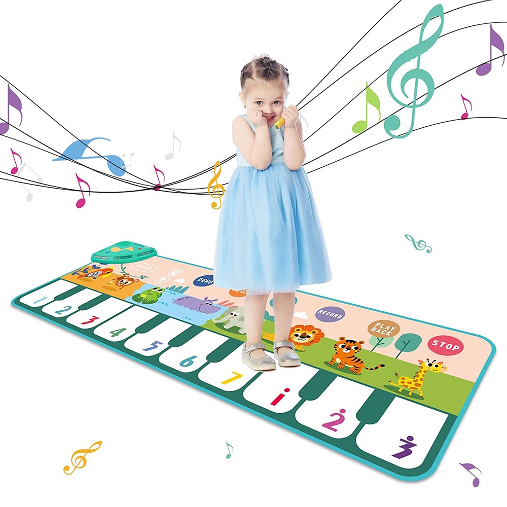 110x36cm Baby Musical Piano Play Mat with 14 Instrument Cognitive Cards