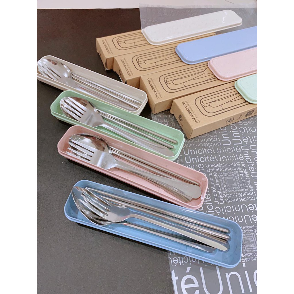 Dreamyhous Set Sendok Garpu dan Sumpit /Sendok Jerami Set/ Sendok Kotak - Gambar 2