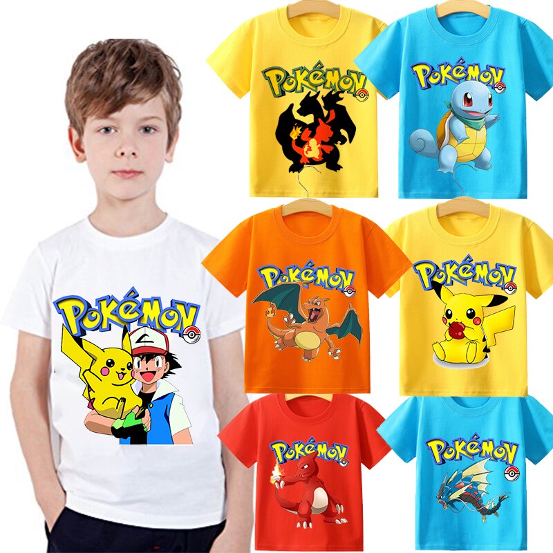 Pokemon Pikachu Children T Shirts Game Cartoon Pattern Charizard