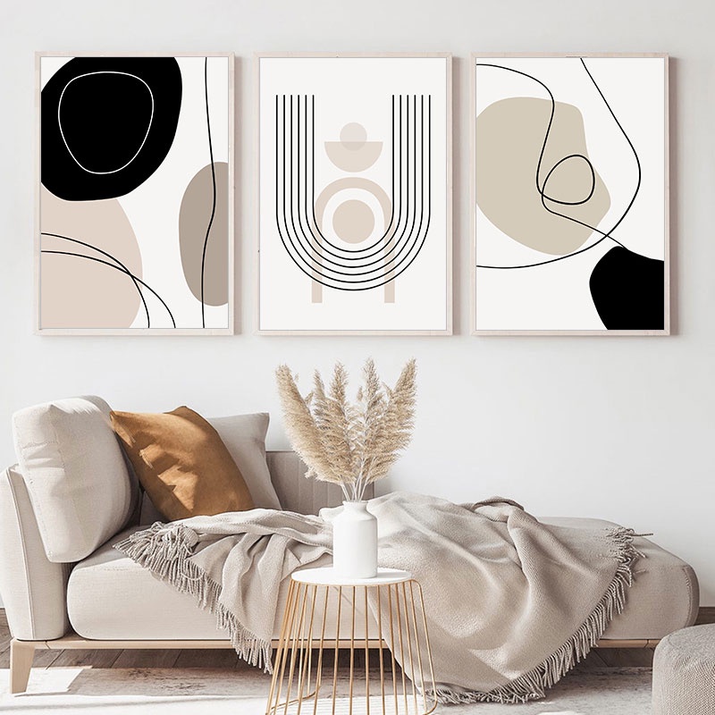 Abstract Black Geometric Line Art Canvas Painting Print Nordic Wall ...