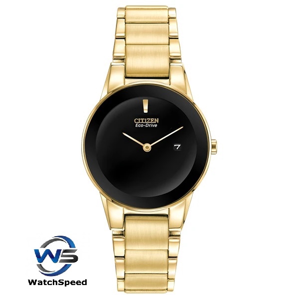 Citizen GA1052 55E Analog Eco Drive Black Dial Gold Tone Stainless Steel Ladies Womens Watch Shopee Singapore