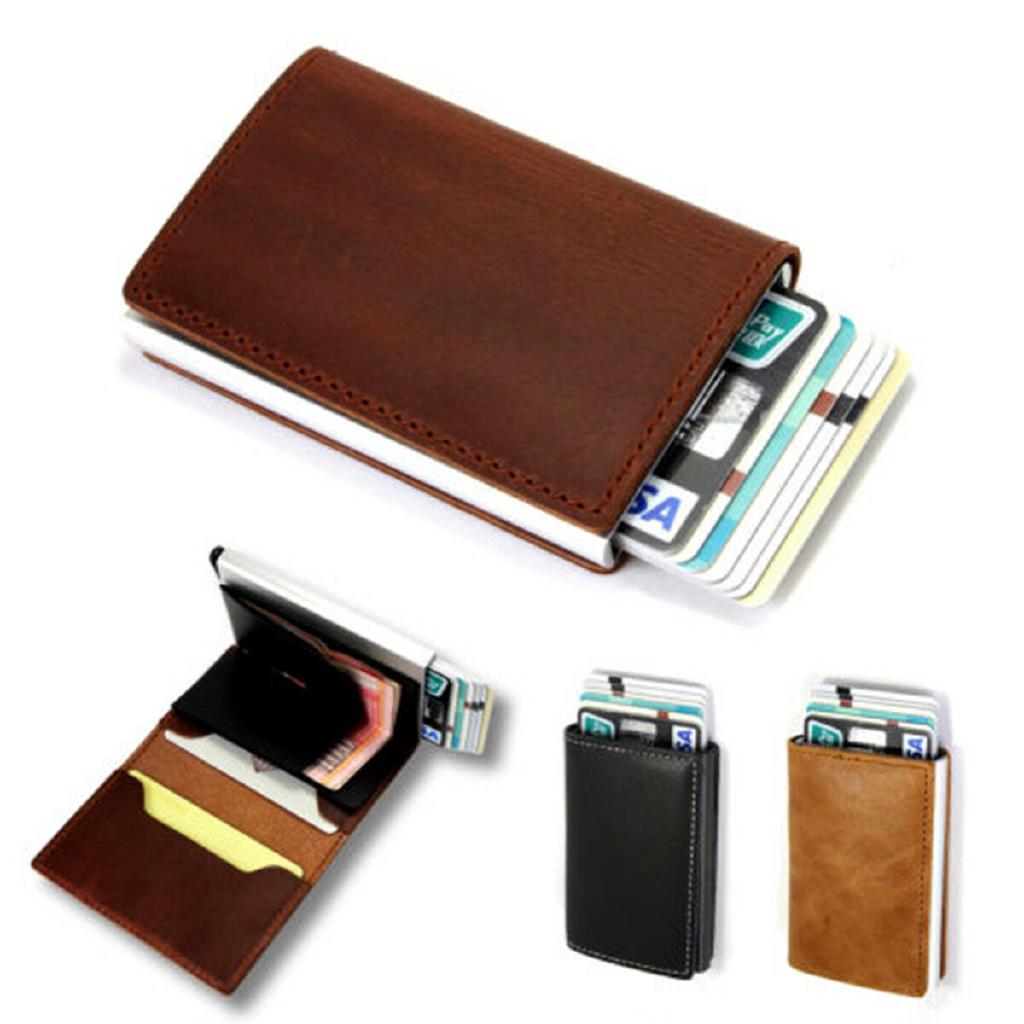 RFID Blocking Wallet Auto Credit Card Holder Pop up Leather Metal Money