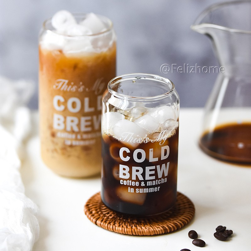 Pochacco Beer Can Iced Coffee Glass Cup With Lid and Straw 