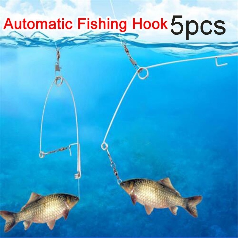5pcs/Set Automatic Fishing Hooks Stainless Steel Hook Trigger Spring Fishing  Hook 12x4.5cm
