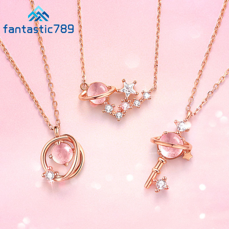 Fantastic789 Eleghant Delicate Pink Crystal Fancy Star Key Pendant Necklace Women Girl Jewelry Accessories