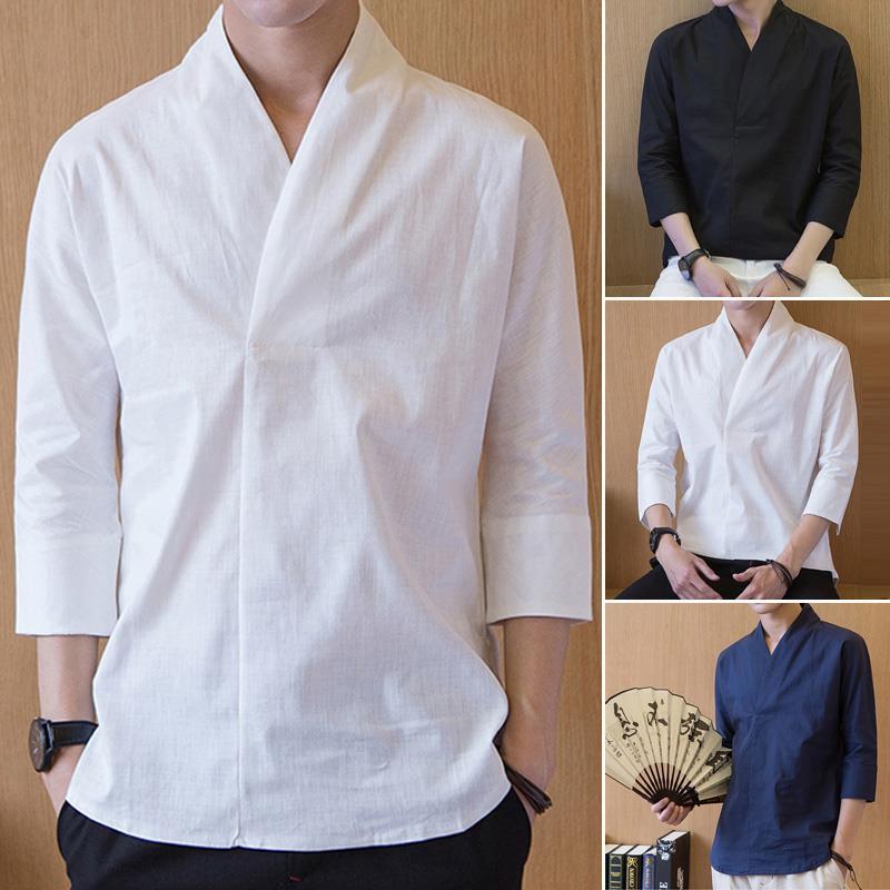 Lightning Delivery Chinese Style Summer Tang Suit Men's Ancient Style Youth Short Sleeve Hanfu Monk Costume Lay Buddhist Clothes Meditation Clothing Charen Service Cotton and Linen