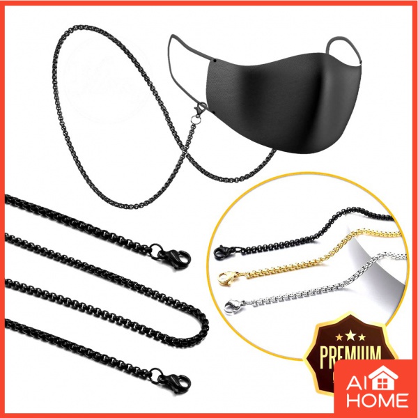 Premium - Simple Elegant Rolo Chain Mask Necklace For Men Black Silver ...